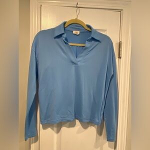 J. Crew Size XS Robin Egg Blue Long Sleeve V Neck Pullover Collared Top